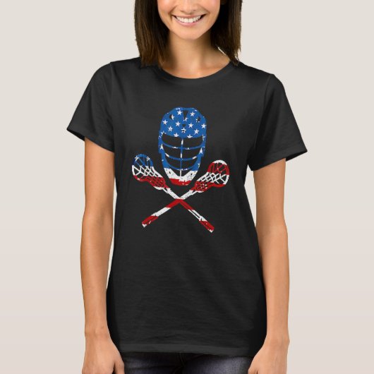 Lacrosse amerikaanse vlag Lax Helmet teken 4th of  T-shirt (Voorkant)