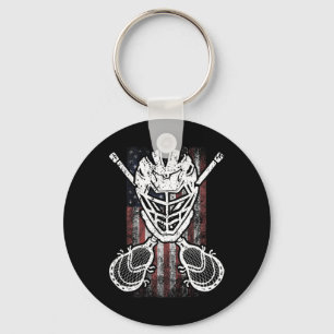 Lacrosse Amerikaanse vlag stok en helm grappig cad Sleutelhanger