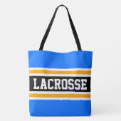 LACROSSE Athletic Bright Blue Black Yellow Stripes Tote Bag (Achterkant)