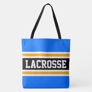 LACROSSE Atletiek Helder Blauw Zwart Oranje Strepe Tote Bag