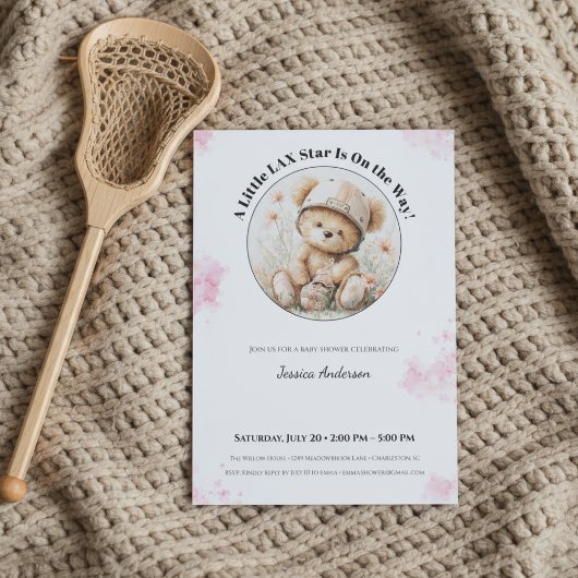 Lacrosse Baby Shower Invitation for Girl Feestdagenkaart