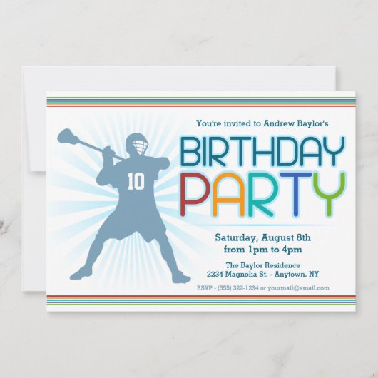 Lacrosse Birthday Party Invites - lax themed Kaart (Voorkant)