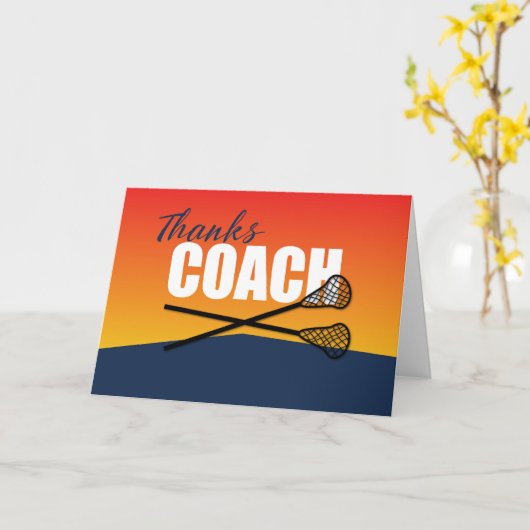 Lacrosse Coach Bedankt op blauw en Sinaasappel Kaart (Gele Bloem)