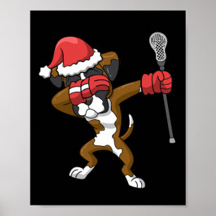 Lacrosse Dabbing Boxer Dog Lax kerstsport Poster
