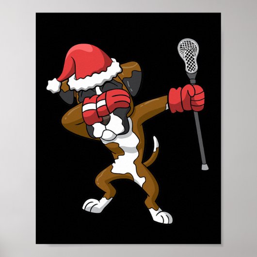 Lacrosse Dabbing Boxer Dog Lax kerstsport Poster (Voorkant)