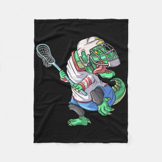 Lacrosse Dinosaur T Rex Met Lacrosse Stick Grappig Fleece Deken (Voorkant)