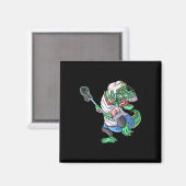 Lacrosse Dinosaur T Rex Met Lacrosse Stick Grappig Magneet (Voorkant / Achterkant)
