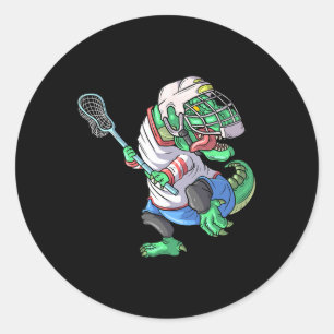 Lacrosse Dinosaur T Rex Met Lacrosse Stick Grappig Ronde Sticker
