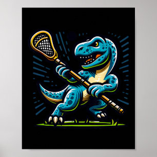 Lacrosse Dinosaur Trendy Sport Retro Grappig Voor Poster
