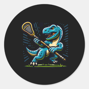 Lacrosse Dinosaur Trendy Sport Retro Grappig Voor  Ronde Sticker