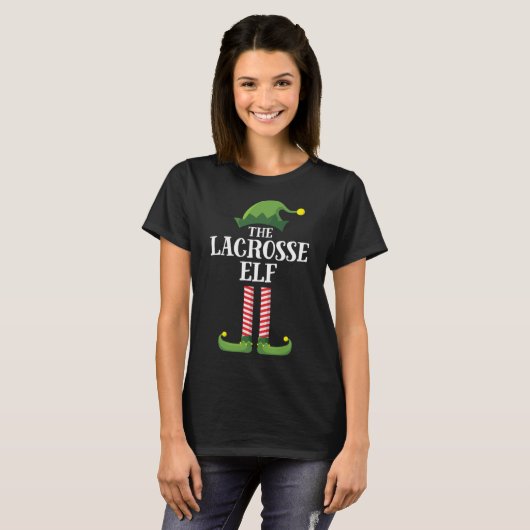 Lacrosse Elf Matching Family Kerstparty Pajam T-shirt (Voorkant volledig)
