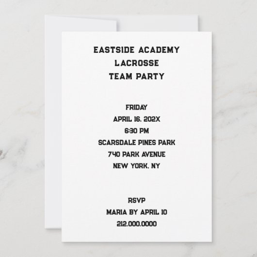 Lacrosse Feest Uitnodigingen (Achterkant)