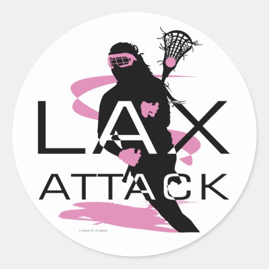 Lacrosse Girls LAX Attack Pink Ronde Sticker (Voorkant)