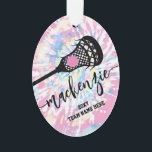 Lacrosse Girls Photo Tie Dye Ornament<br><div class="desc">Het Lacrosse Kerstmis Persoonlijke Ornament van de Foto met een Uniek Meisroze Ontwerp van de Tie van de Tie,  douane-gedrukt met haar naam,  jaar,  en uw eigen tekst voor de teamnaam of de spelerpositie,  en voeg uw eigen foto op de rug toe.</div>