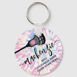 Lacrosse Girls Pink Tie Dye gepersonaliseerd Sleutelhanger