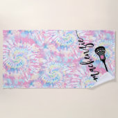 Lacrosse Girls Pink Tie Dye gepersonaliseerd Strandlaken (Voorkant)