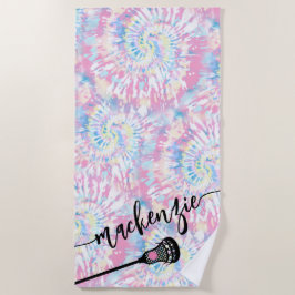 Lacrosse Girls Pink Tie Dye gepersonaliseerd Strandlaken