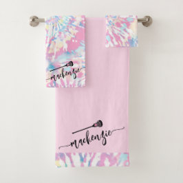 Lacrosse Girls Pink Tie Dye Persoonlijke naam op Bad Handdoek