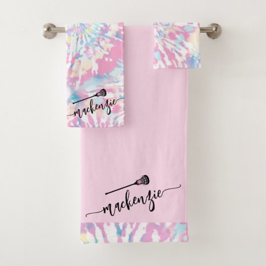 Lacrosse Girls Pink Tie Dye Persoonlijke naam op Bad Handdoek (Insitu)