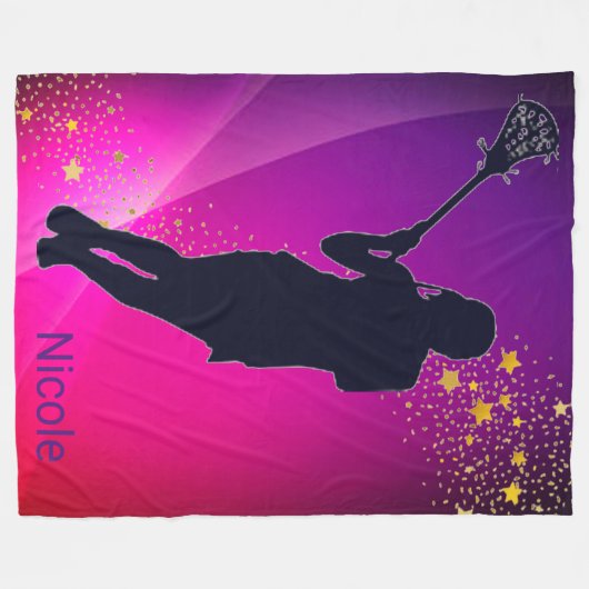 Lacrosse Gold Stars Paarse Roze Fleece Deken (Voorkant (Horizontaal))