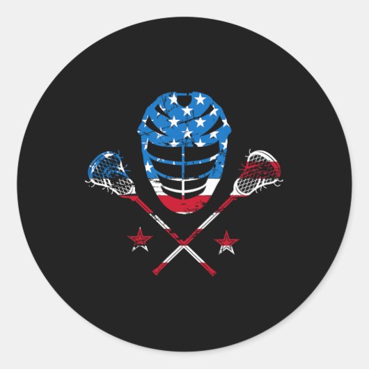 Lacrosse Helm Amerikaanse Vlag Ronde Sticker (Voorkant)