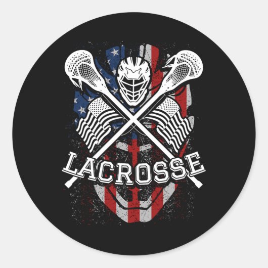 Lacrosse helm en stokken ronde sticker (Voorkant)