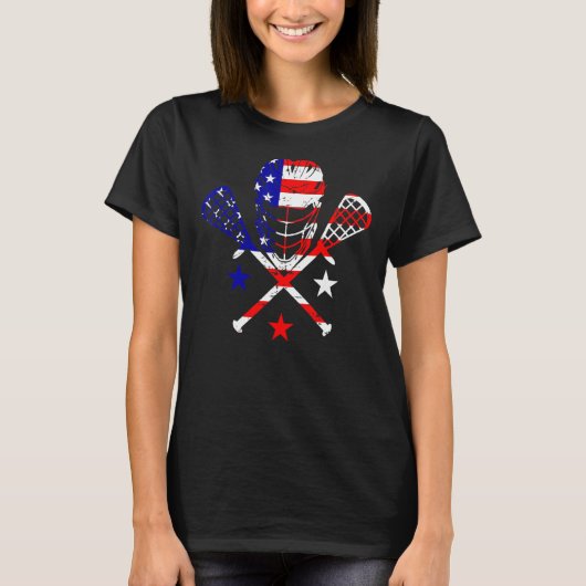 Lacrosse Helmet Sticks American Flag 4 juli l T-shirt (Voorkant)