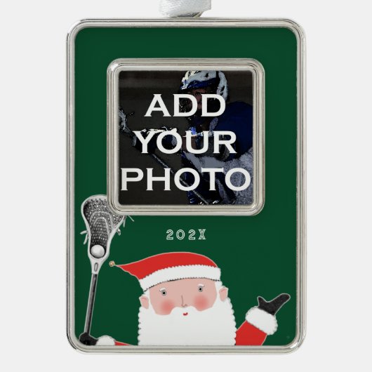 Lacrosse Kerst Foto Verzilverd Omlijst Ornament (Voorkant)