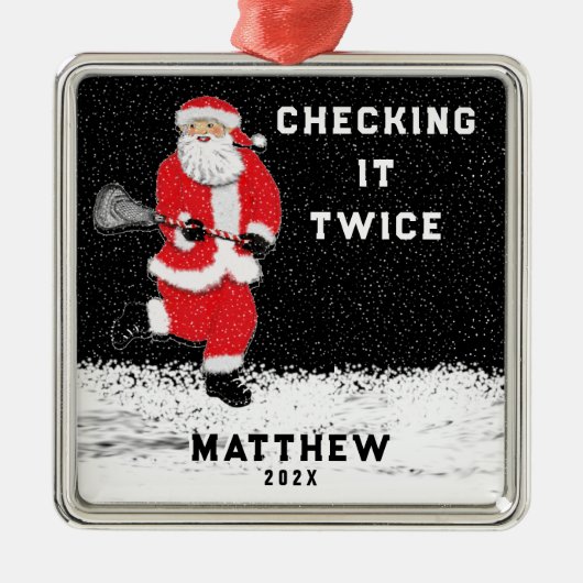 Lacrosse Kerstmis Metalen Ornament (Voorkant)