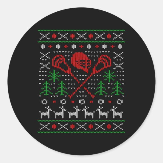 Lacrosse Lax Ugly Christmas Ronde Sticker (Voorkant)