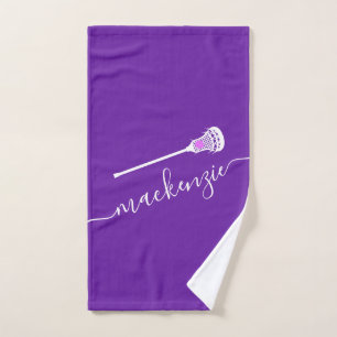 Lacrosse Paars, gepersonaliseerde naam Sport Hand Handdoek