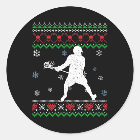 Lacrosse Pajama Ugly kerstcadeau Sport Lovers K Ronde Sticker (Voorkant)