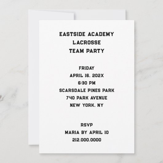 Lacrosse Party-uitnodigingen Kaart (Achterkant)