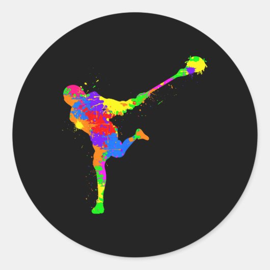 Lacrosse Player Boys Kinder Jeugd Ronde Sticker (Voorkant)