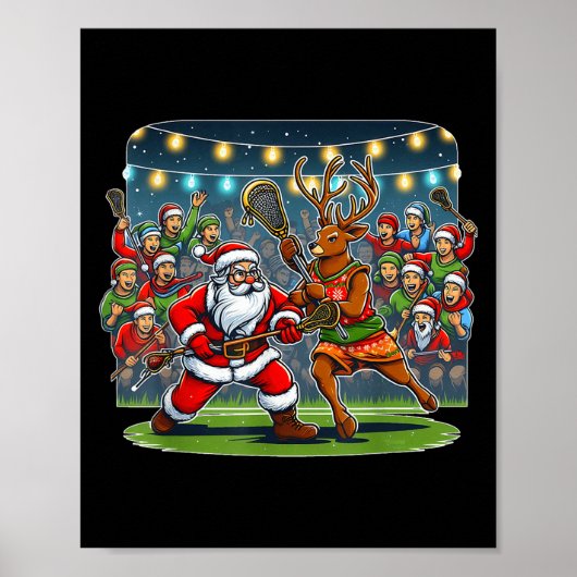 Lacrosse Player Christmas Santa Reindeer Playing L Poster (Voorkant)
