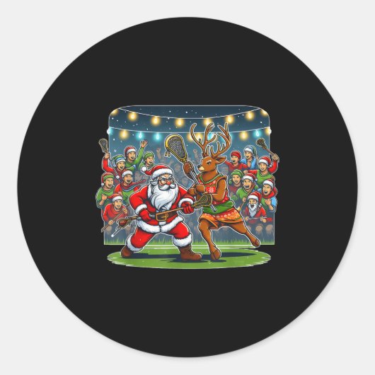 Lacrosse Player Christmas Santa Reindeer Playing L Ronde Sticker (Voorkant)