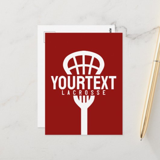 Lacrosse Player CUSTOM TEXT Team Mesh Sport Stick Briefkaart (Voorkant / Achterkant in situ)