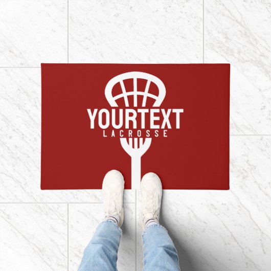 Lacrosse Player CUSTOM TEXT Team Mesh Sport Stick Deurmat (Binnen)
