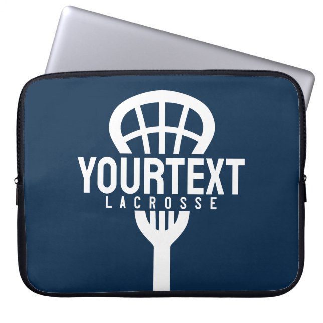 Lacrosse Player CUSTOM TEXT Team Mesh Sport Stick Laptop Sleeve (Voorkant)
