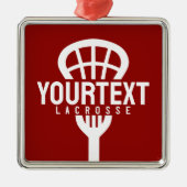 Lacrosse Player CUSTOM TEXT Team Mesh Sport Stick Metalen Ornament (Voorkant)
