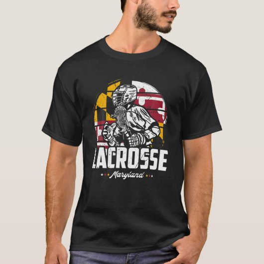 Lacrosse Player Maryland Flag Lax Retro T-shirt (Voorkant)