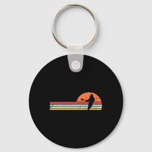 Lacrosse Player Silhouette Sunset Retro Lax Mannen Sleutelhanger