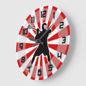 Lacrosse Player-wandklok - rood zwart Grote Klok (Hoek)
