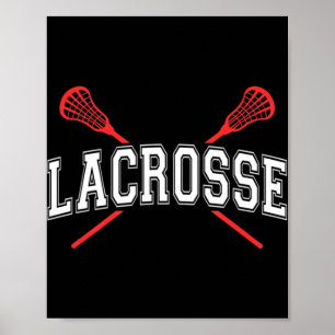 Lacrosse Red Crossed Sticks voor jongeren of volwa Poster