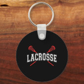 Lacrosse Red Crossed Sticks voor jongeren of volwa Sleutelhanger (Voorkant)