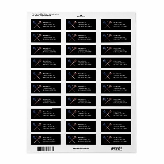 Lacrosse Return Address Labels Patriotic Sticks (Full Sheet)