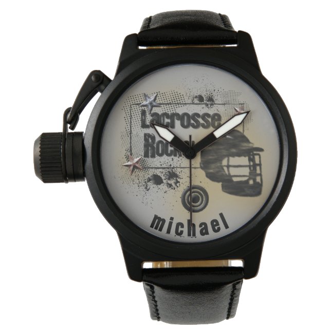 Lacrosse Rocks! Gepersonaliseerd Horloge (Voorkant)