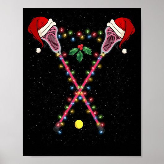 Lacrosse Santa Hat Christmas Lights Sport Poster (Voorkant)