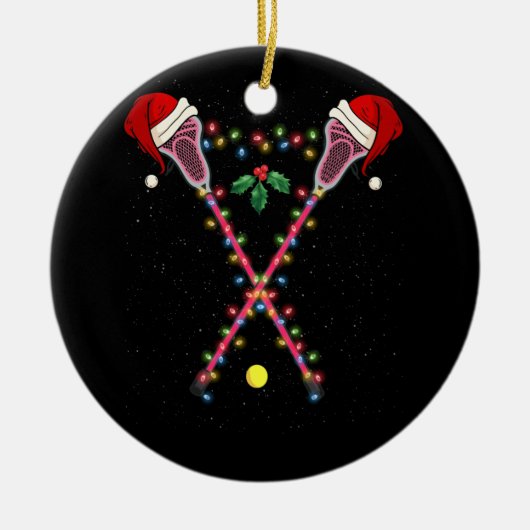 Lacrosse Santa Hat Kerstmis Sport Keramisch Ornament (Voorkant)