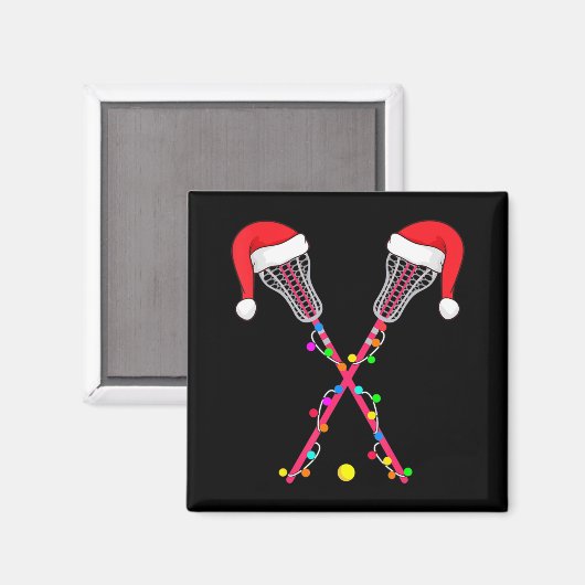 Lacrosse Santa Hat Kerstmis Vun Sport Kerstmis Magneet (Voorkant / Achterkant)